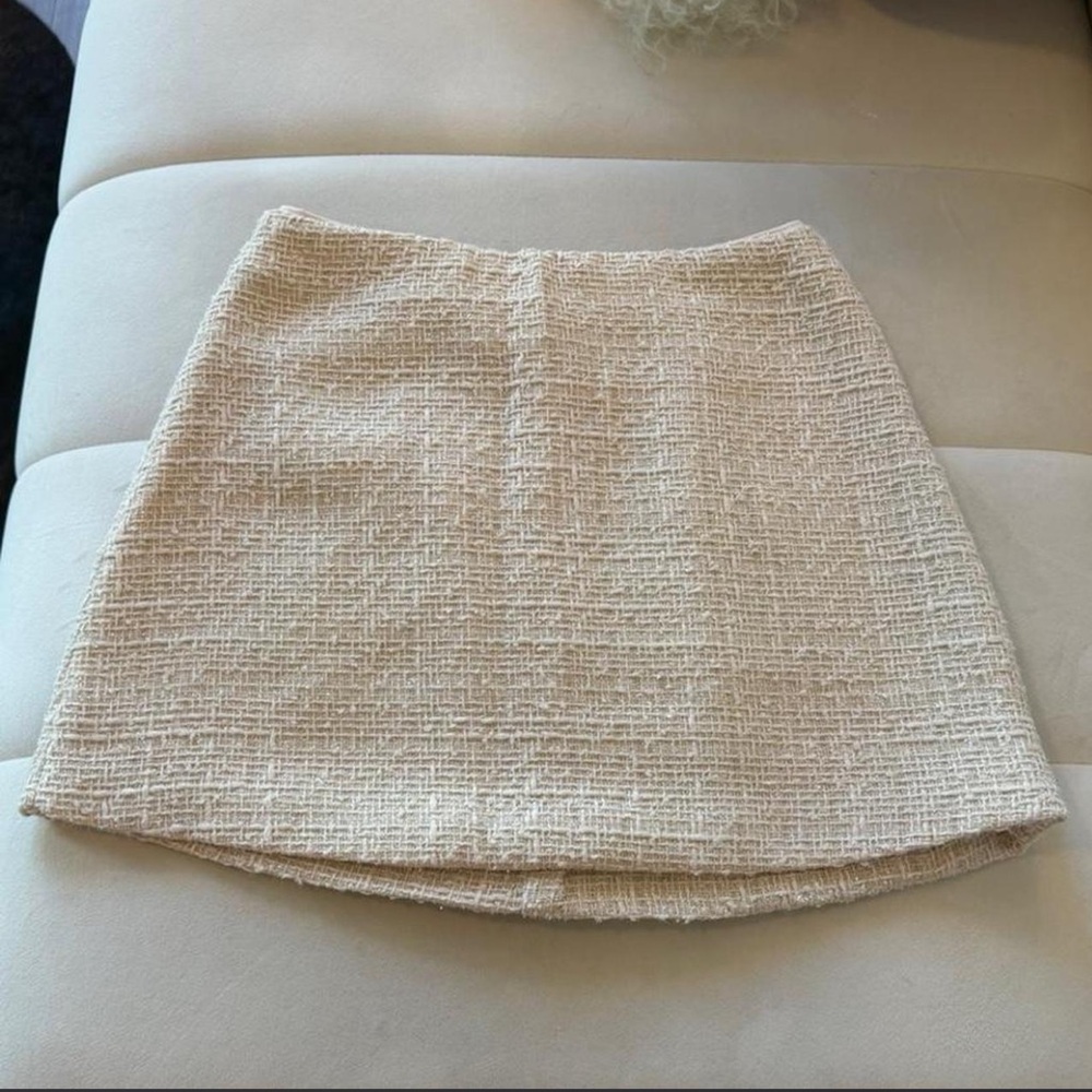Cream Textured Tweed A-Line Mini Skirt Size XS